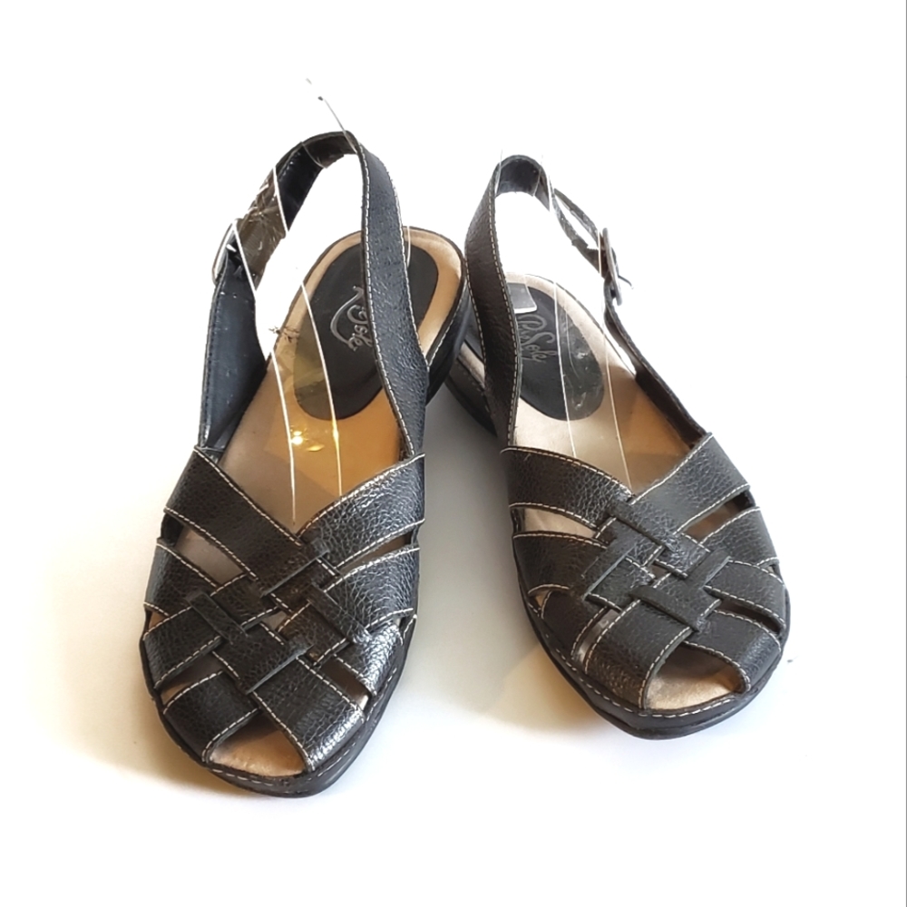 COPY - Pure Sole Black Leather CarlottA style san…